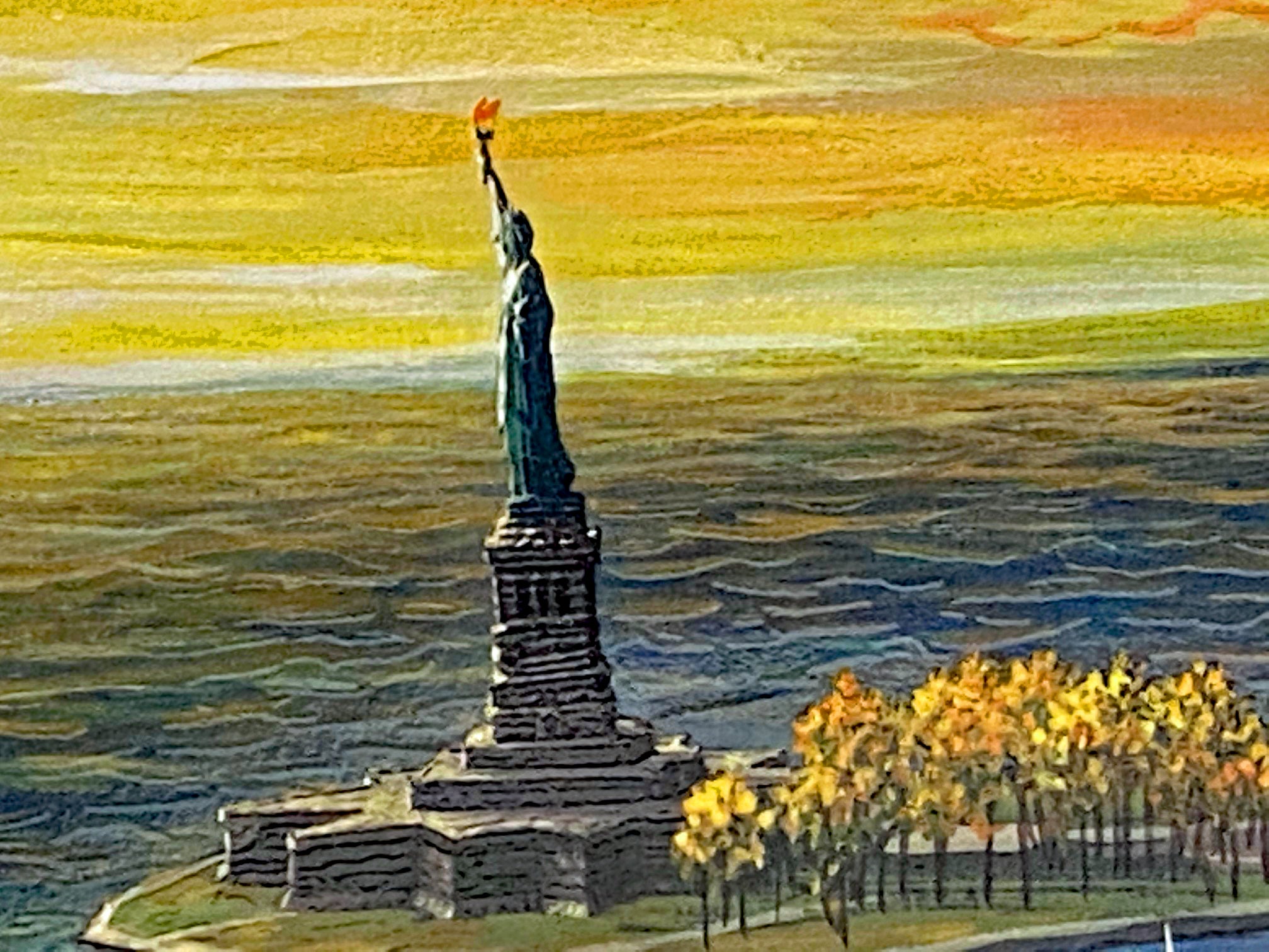 Ellis Island Fall Alexander Chen Mixed Media Print Artist Hand Signed and Numbered