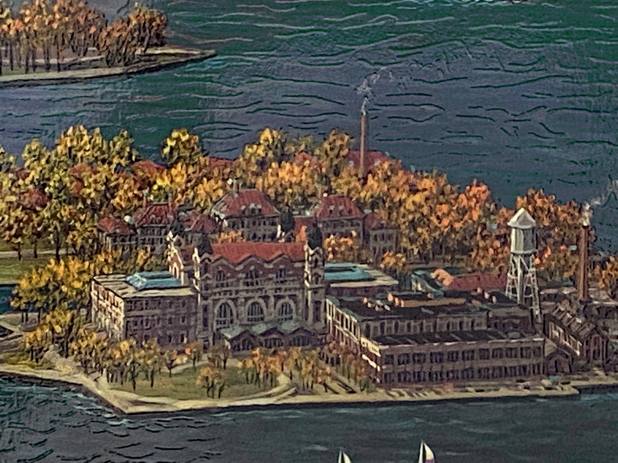 Ellis Island Fall Alexander Chen Mixed Media Print Artist Hand Signed and Numbered