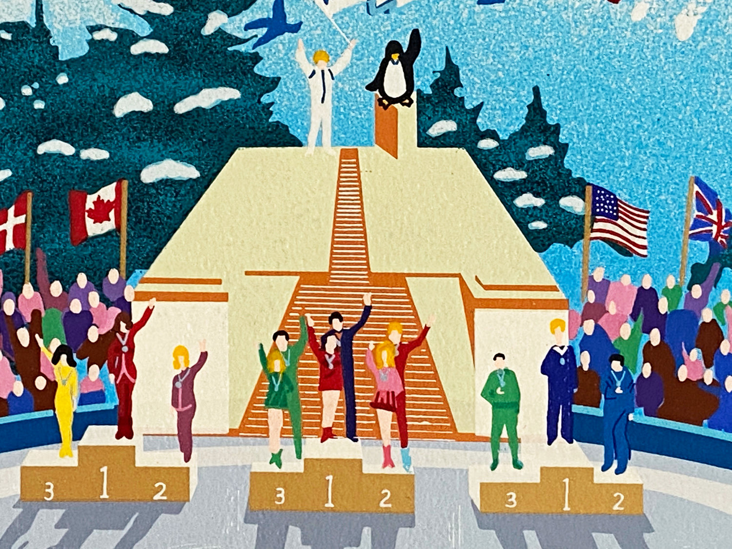 Let the Winter Games Begin Melanie Taylor Kent Serigraph Print Artist Hand Signed and Numbered