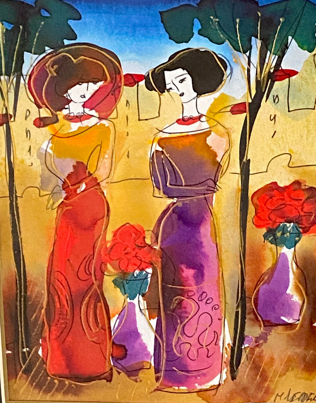 Moshe Leider Three Original Watercolor Paintings Artist Hand Signed and Custom Framed