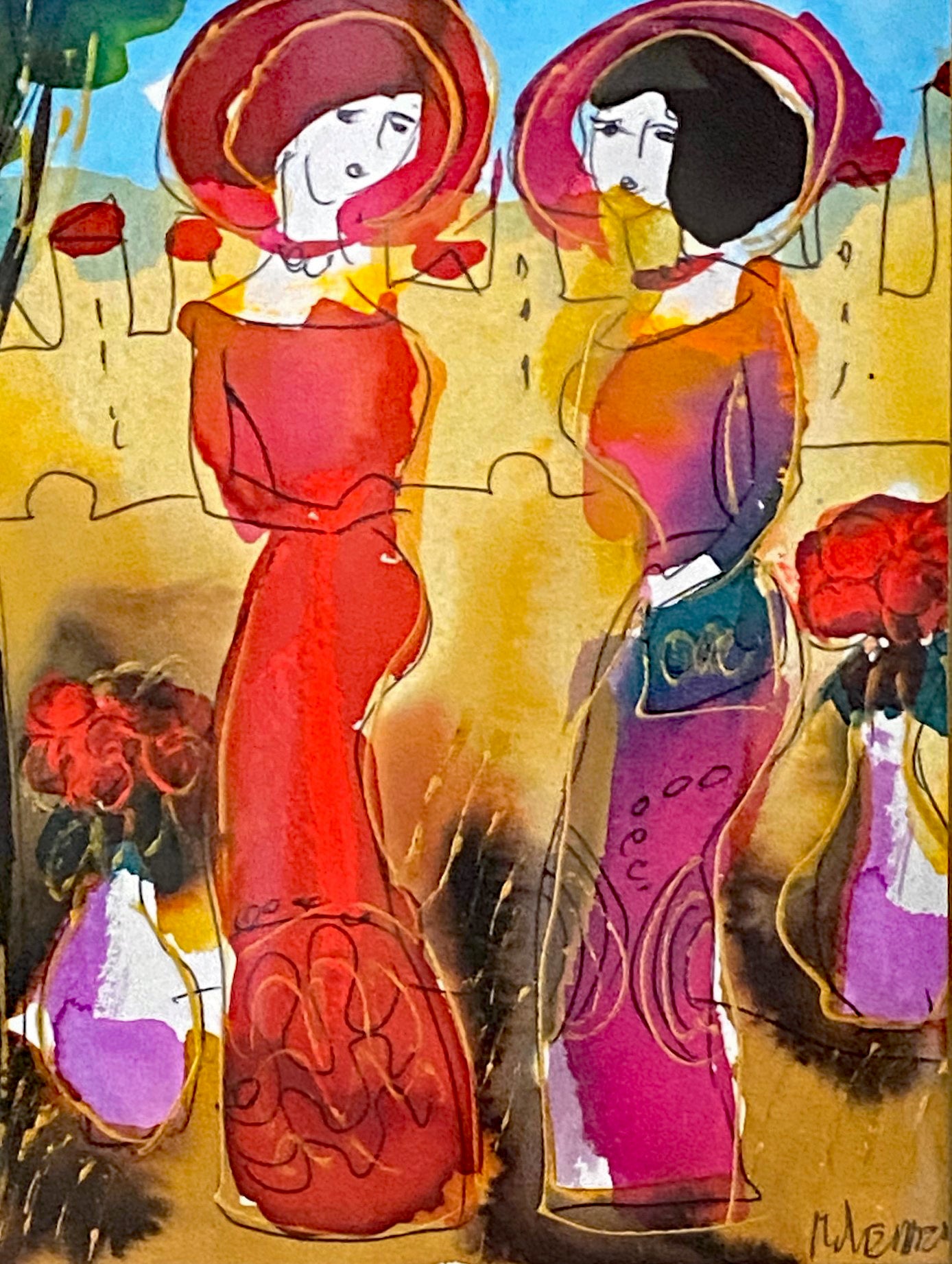 Moshe Leider Three Original Watercolor Paintings Artist Hand Signed and Custom Framed