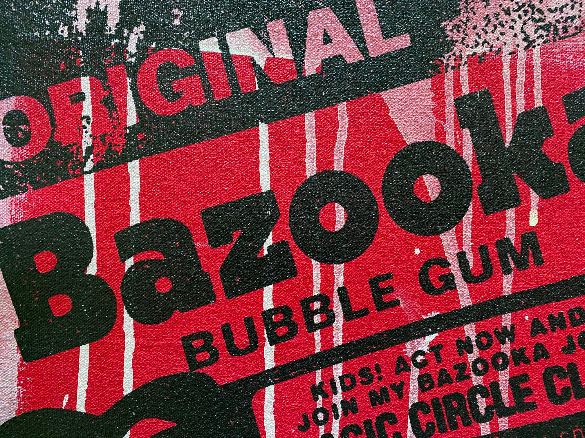 Bazooka Joe Gail Rodgers Acrylic Silkscreen Painting on Canvas Artist Hand Signed