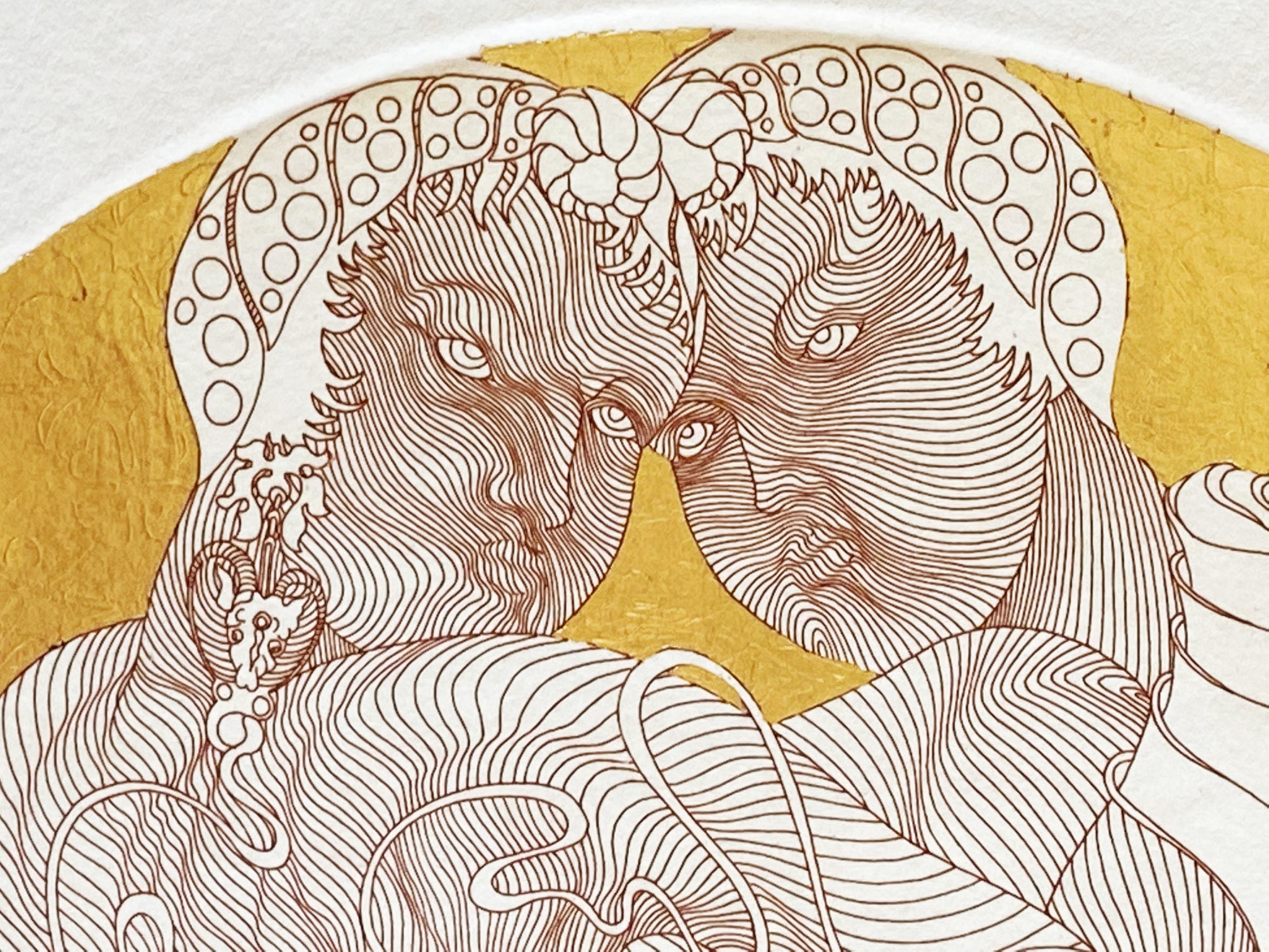 Zodiac Series Gemini Guillaume Azoulay Etching Artist Hand Embellished Gold Leaf Hand Signed and Numbered