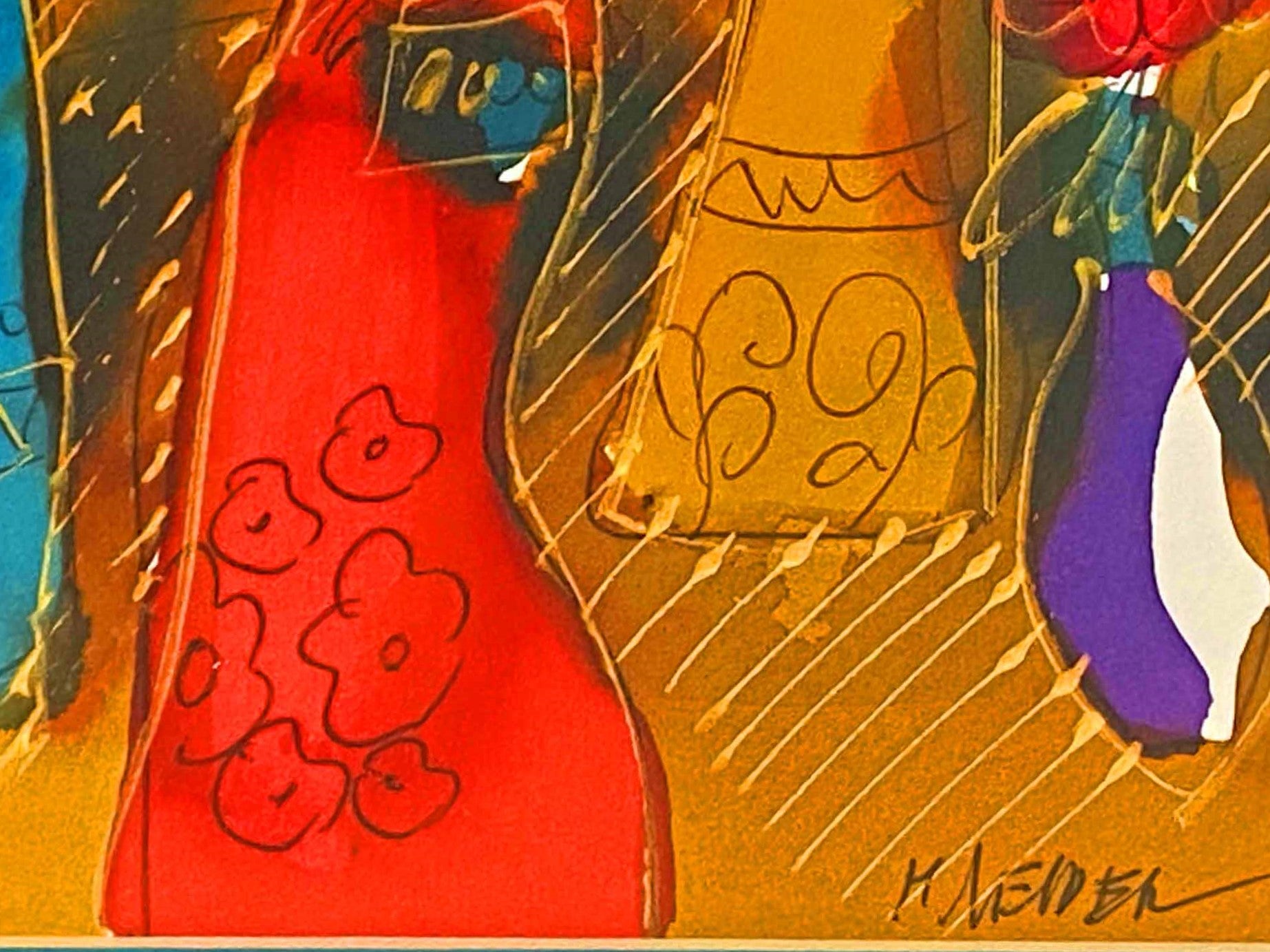 Moshe Leider Untitled Original Mixed Media Painting Artist Hand Signed Framed