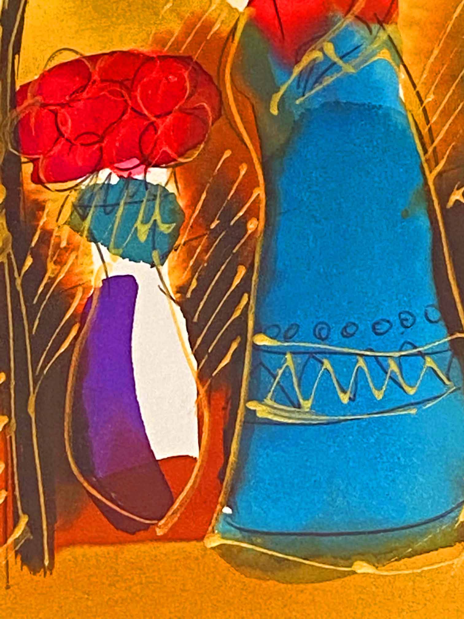 Untitled Original Mixed Media Painting on Paper by Moshe Leider Framed