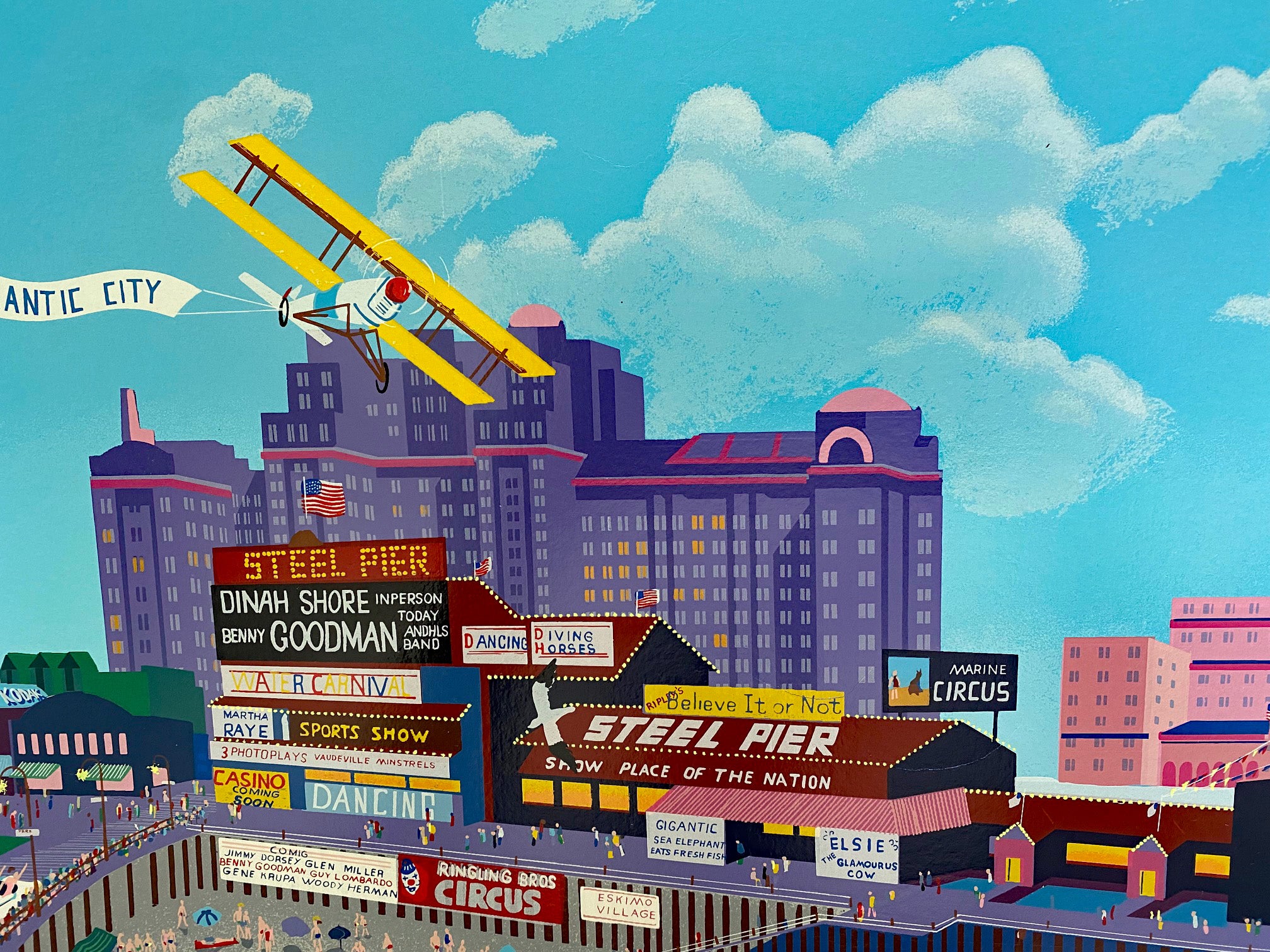 Boardwalk of Atlantic City Melanie Taylor Kent Serigraph Print Artist Hand Signed and Numbered