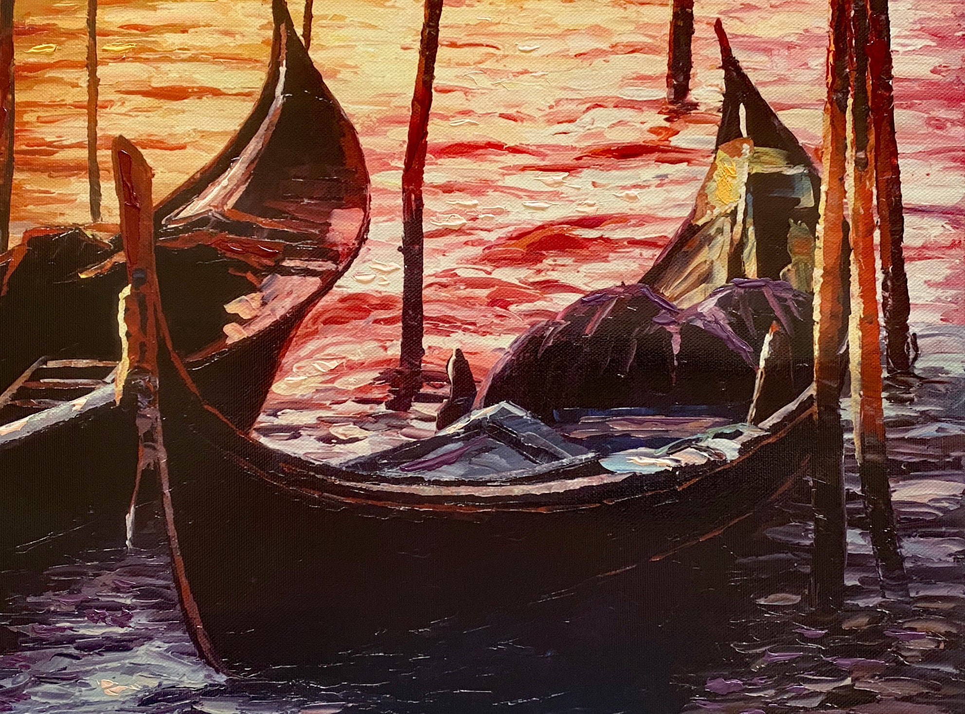 Sunset on the Grand Canal 4 Howard Behrens Hand Embellished Canvas Giclée Bearing Artist Authorized Signature and Numbered