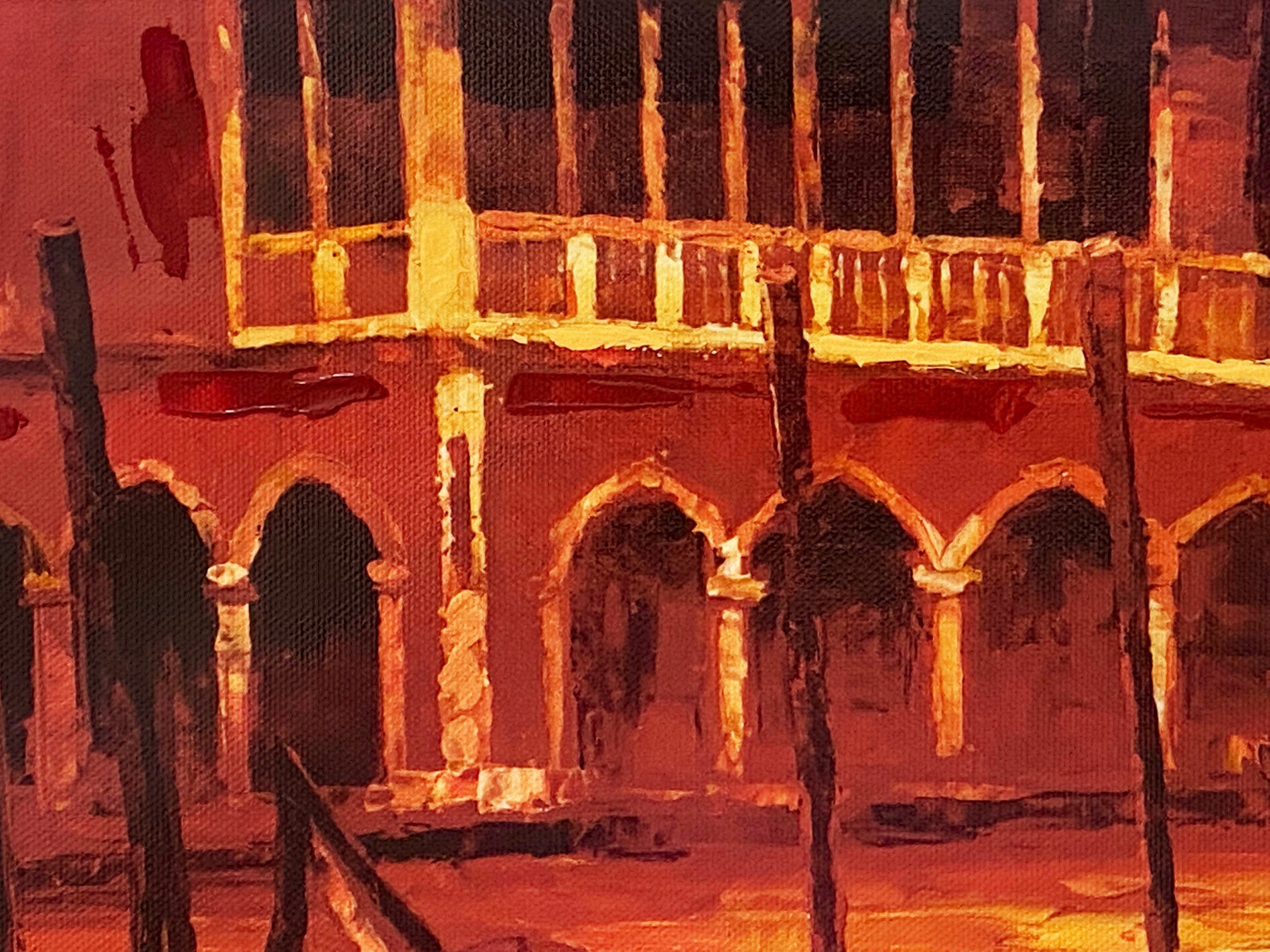 Sunset Gondola Howard Behrens Hand Embellished Canvas Giclée Bearing Artist Authorized Signature and Numbered