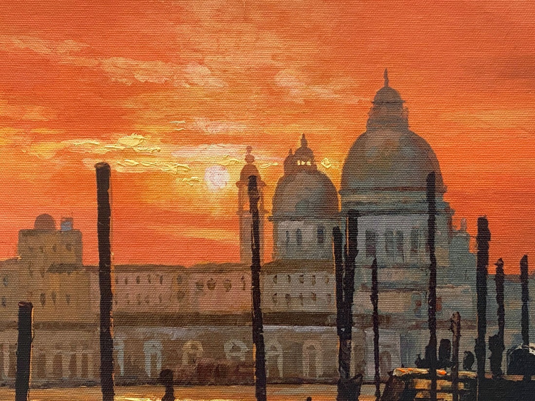 Sunset on the Grand Canal 2 Howard Behrens Hand Embellished Canvas Giclée Bearing Artist Authorized Signature and Numbered