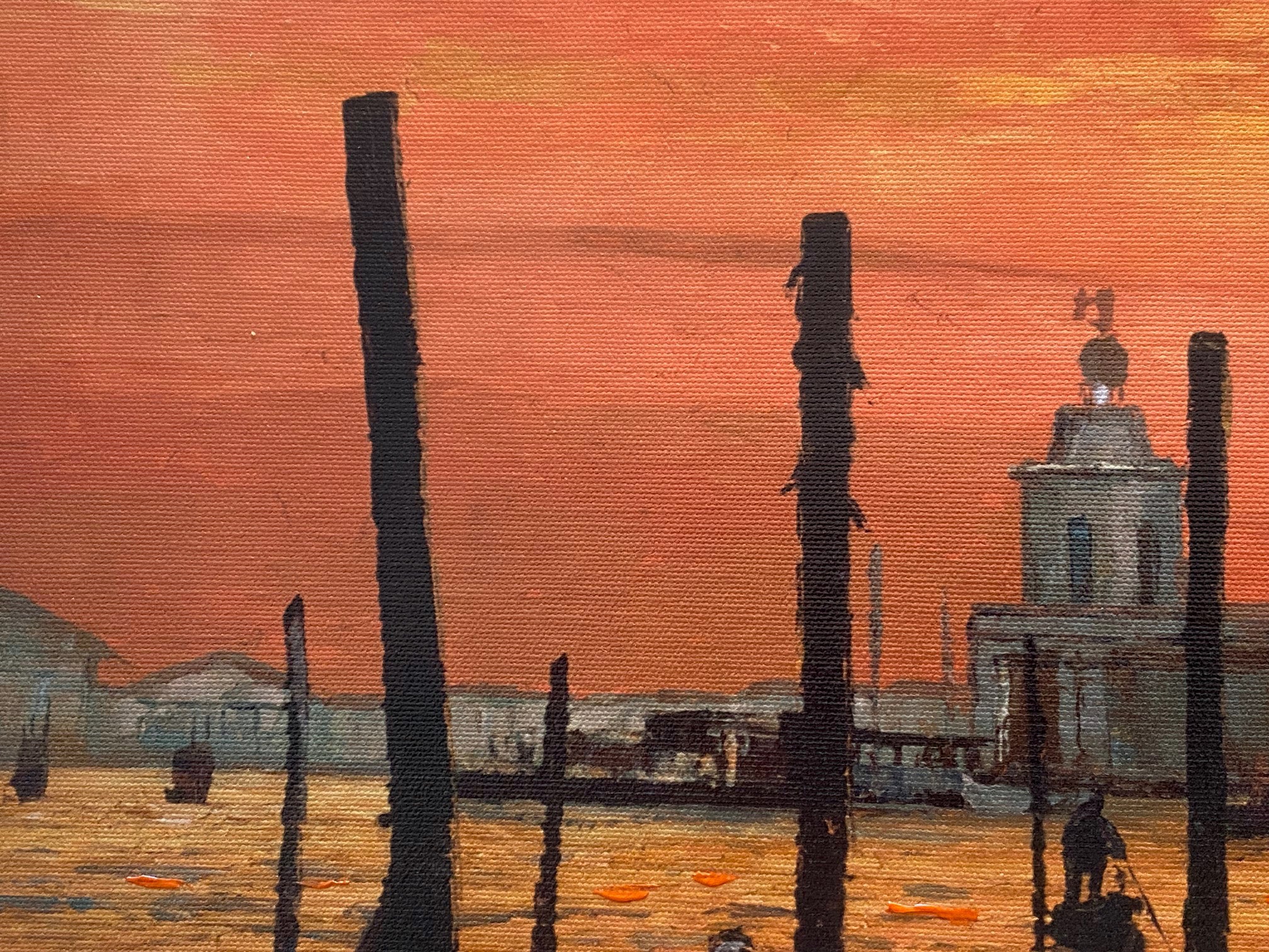 Sunset on the Grand Canal 2 Howard Behrens Hand Embellished Canvas Giclée Bearing Artist Authorized Signature and Numbered