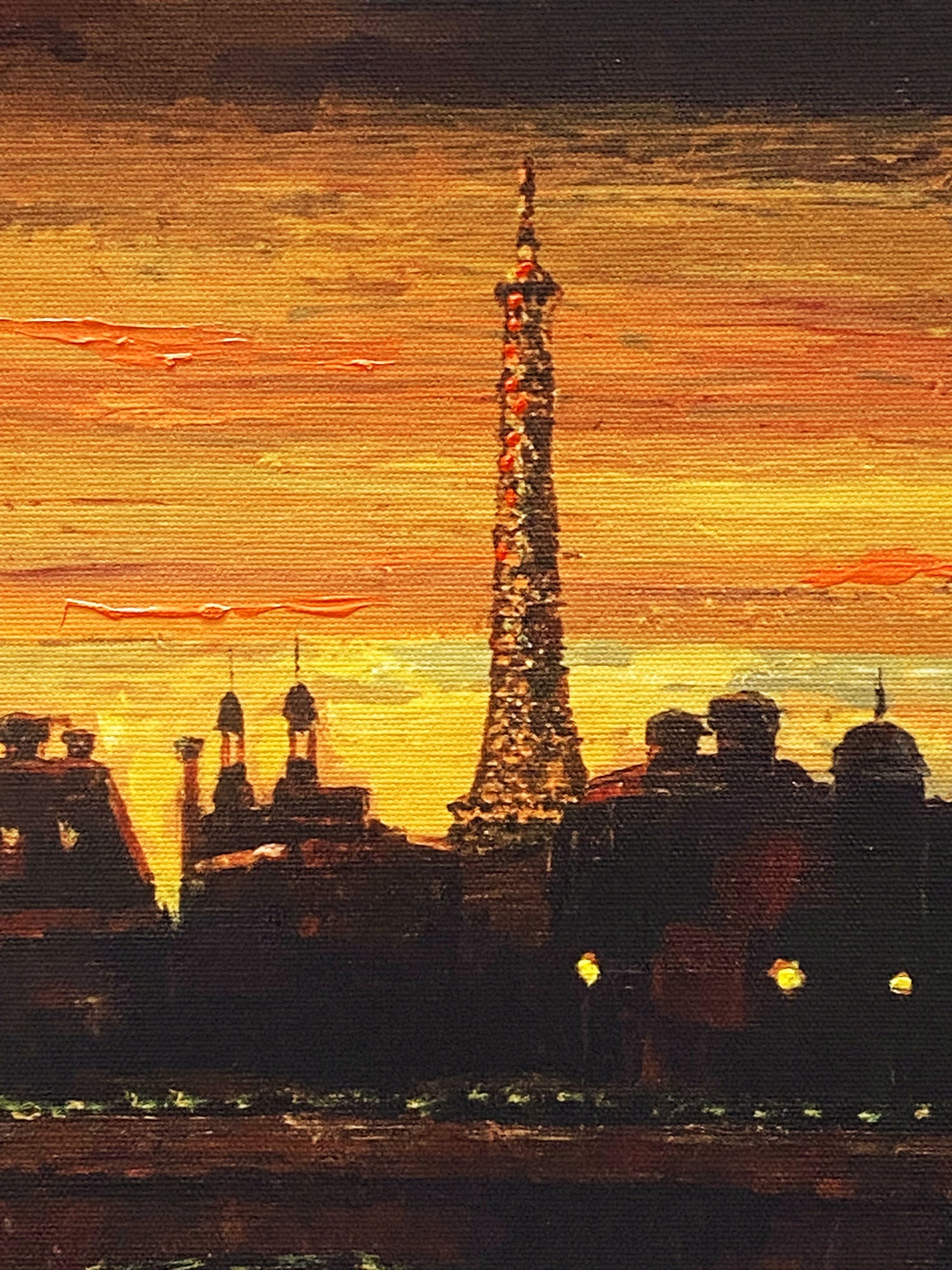 Twilight on the Seine II Howard Behrens Hand Embellished Canvas Giclée Print Artist Hand Signed and Numbered