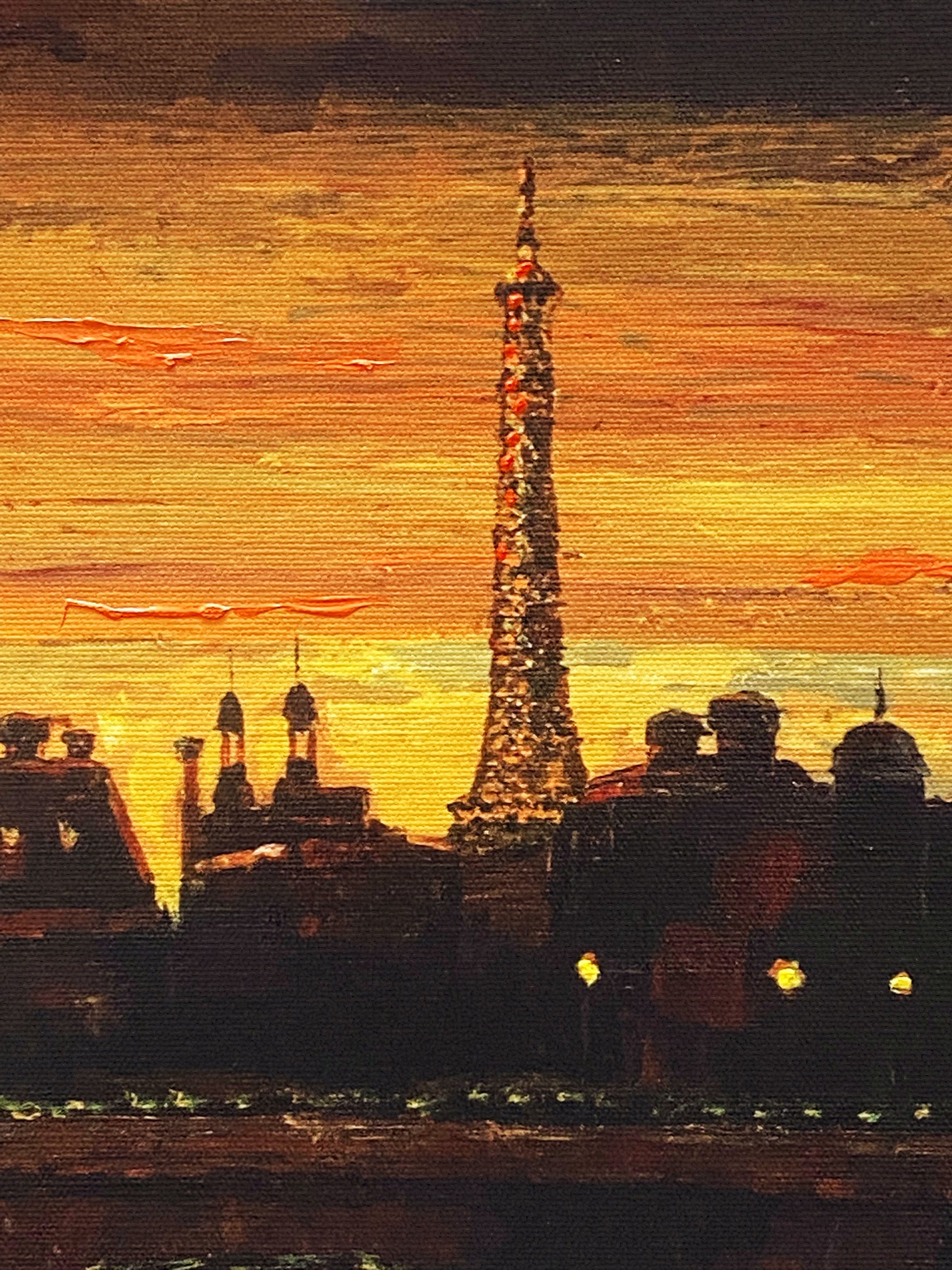 Twilight on the Seine II Howard Behrens Hand Embellished Canvas Giclée Print Artist Hand Signed and Numbered