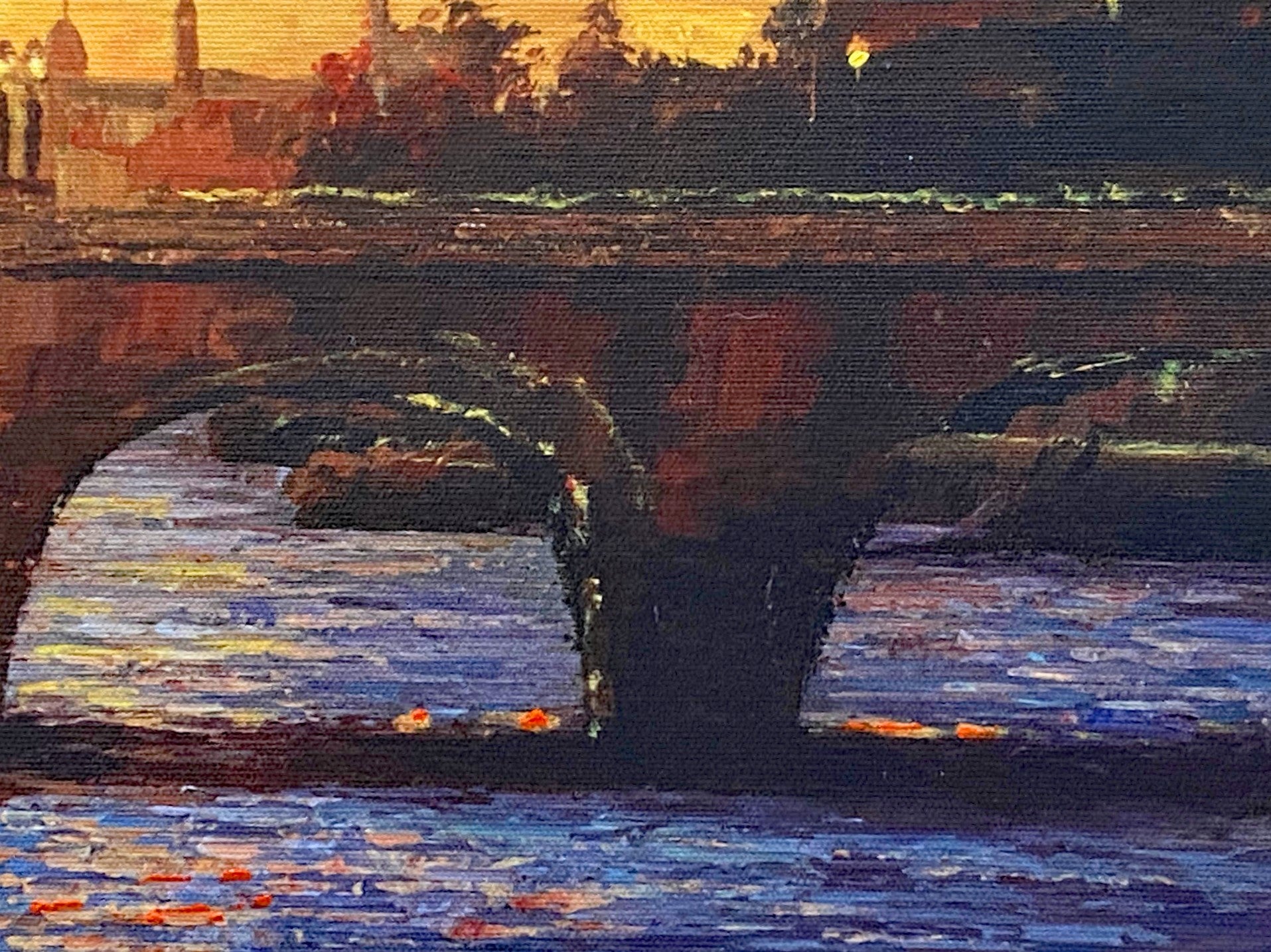 Twilight on the Seine II Howard Behrens Hand Embellished Canvas Giclée Print Artist Hand Signed and Numbered