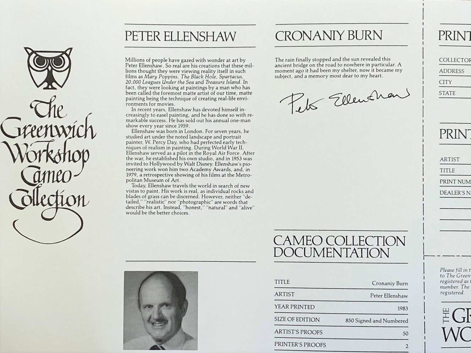 Cronaniy Burn Peter Ellenshaw Artist Proof Lithograph Artist Hand Signed Numbered