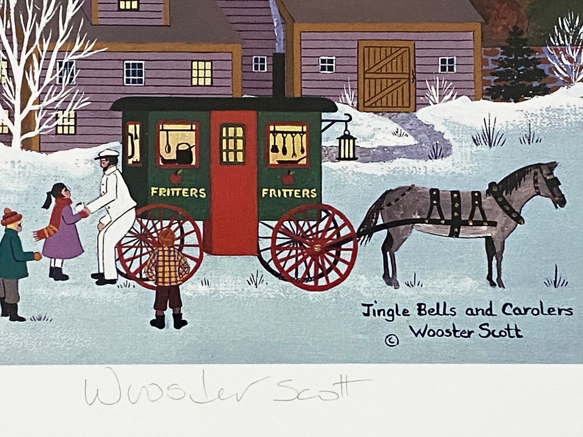 Jingle Bells and Carolers Jane Wooster Scott Artist Proof Lithograph Print Artist Hand Signed and AP Numbered