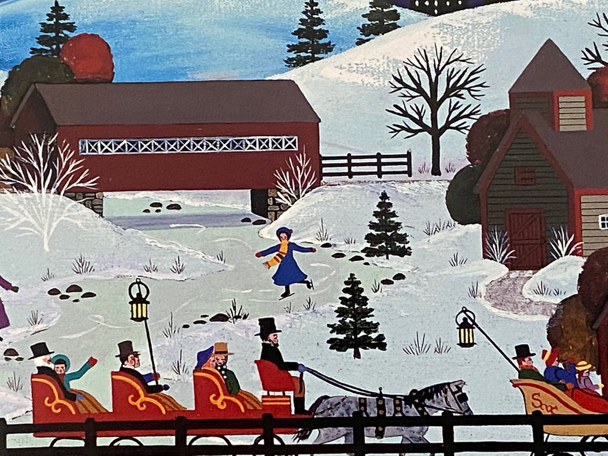 Jingle Bells and Carolers Jane Wooster Scott Lithograph Print Artist Hand Signed and Numbered