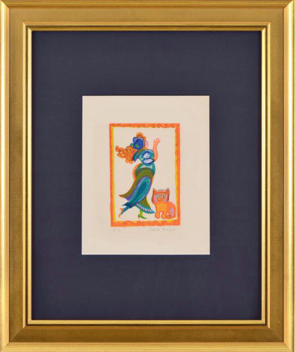 Lady With Cat Judith Bledsoe Fine Art Artist Proof Lithograph Artist Hand Signed Framed and EA Numbered
