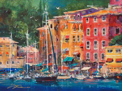 Portofino Bay James Coleman Lithograph Print Artist Hand Signed and Numbered
