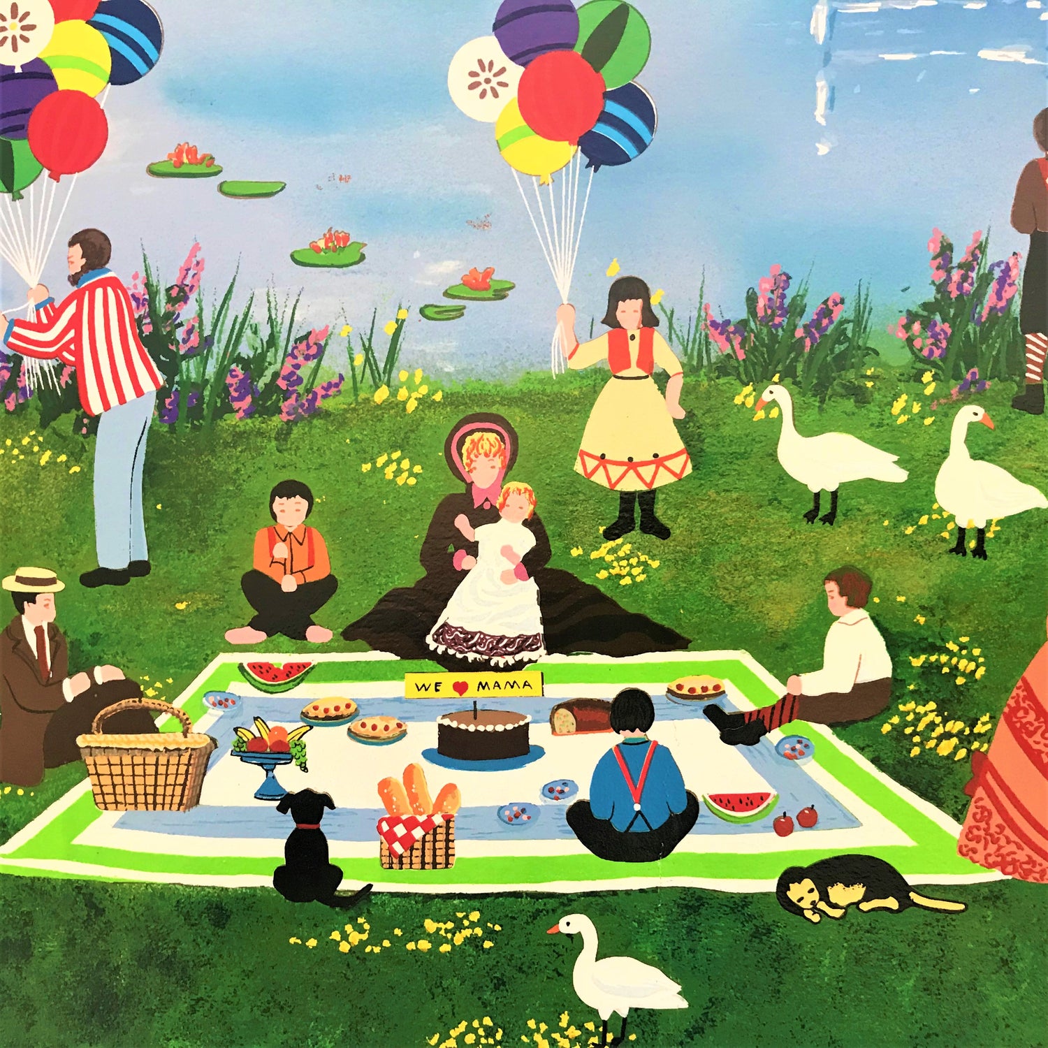 The Mothers Day Picnic Jane Wooster Scott Serigraph Print Artist Hand Signed and Numbered