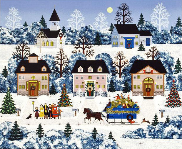 Holiday Sleigh Ride Jane Wooster Scott Serigraph Print Artist Hand Signed and Numbered