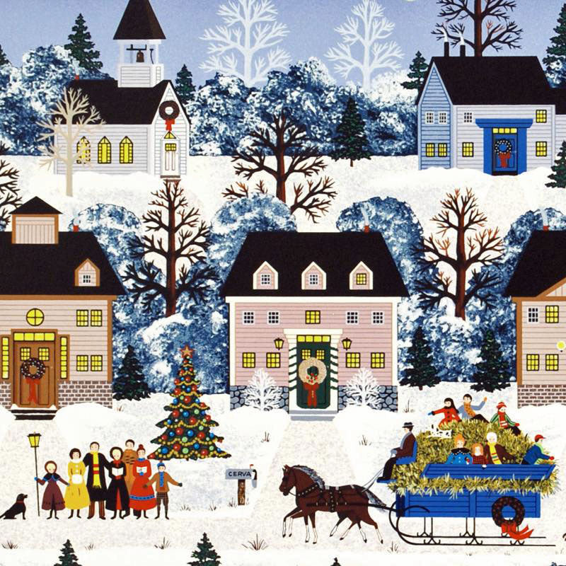 Holiday Sleigh Ride Jane Wooster Scott Serigraph Print Artist Hand Signed and Numbered