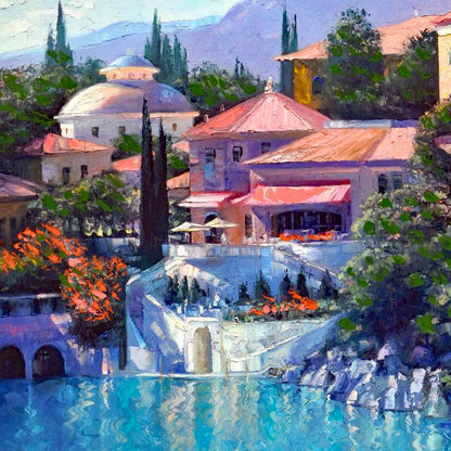 Lago Bellagio Howard Behrens Hand Embellished Canvas Giclée Print Numbered with Artist Authorized Signature