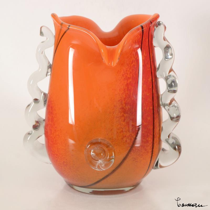 Misu Coman Hand Blown Glass Vase Sculpture Artist Hand Signed