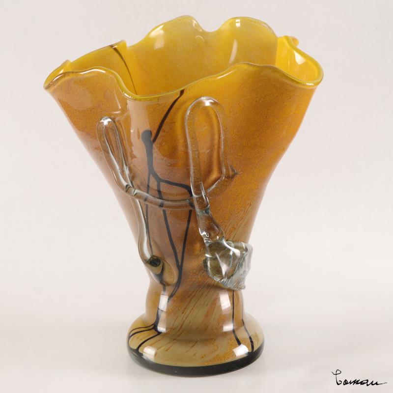 Misu Coman Hand Blown Glass Vase Sculpture Artist Hand Signed