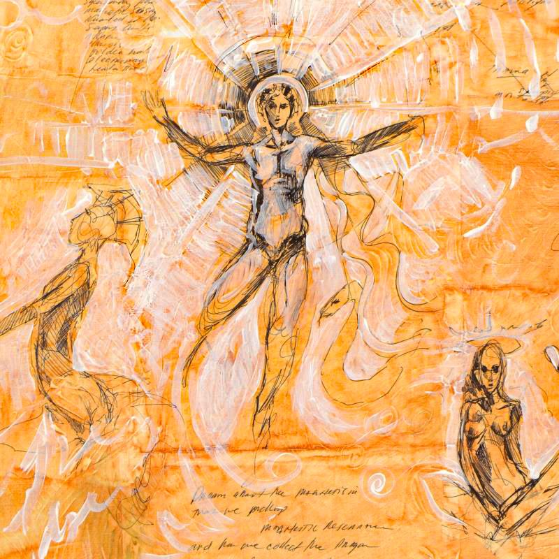 Marta Wiley Original Mixed Media Sketch and Acrylic Painting on Canvas Artist Signed and Thumb Printed