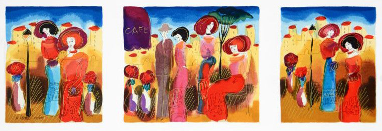 Sunny Afternoon Moshe Leider Triptych Serigraph Print Artist Hand Signed and Numbered