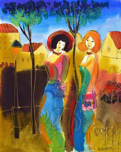 Moshe Leider Untitled Original Watercolor Painting Artist Hand Signed