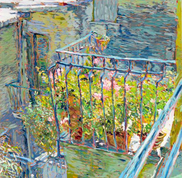 Le Balcon Bleu Marco Sassone Artist Proof Serigraph Print Artist Hand Signed and Numbered