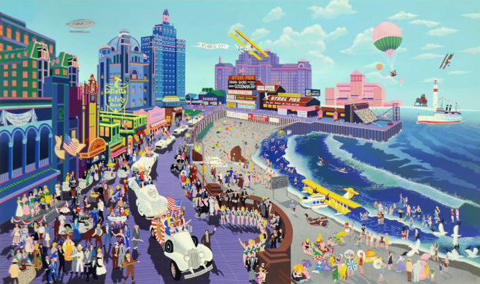 Boardwalk of Atlantic City Melanie Taylor Kent Serigraph Print Artist Hand Signed and Numbered