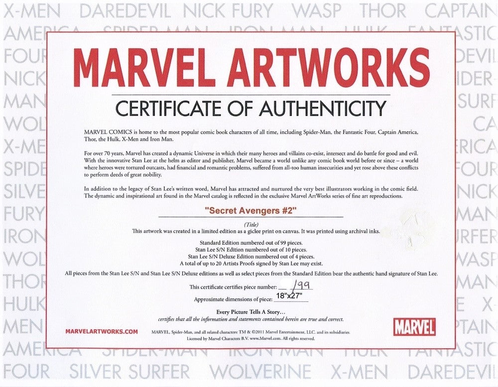 Secret Avengers 2 Marvel Comics Artist Marko Djurdjevic Canvas Giclée Print Numbered