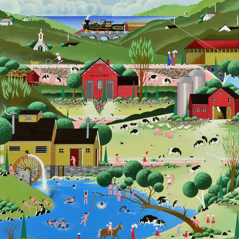 Skinny Dipping Nobuo Watanabe Serigraph Print on Wood Panel Artist Hand Signed and Numbered