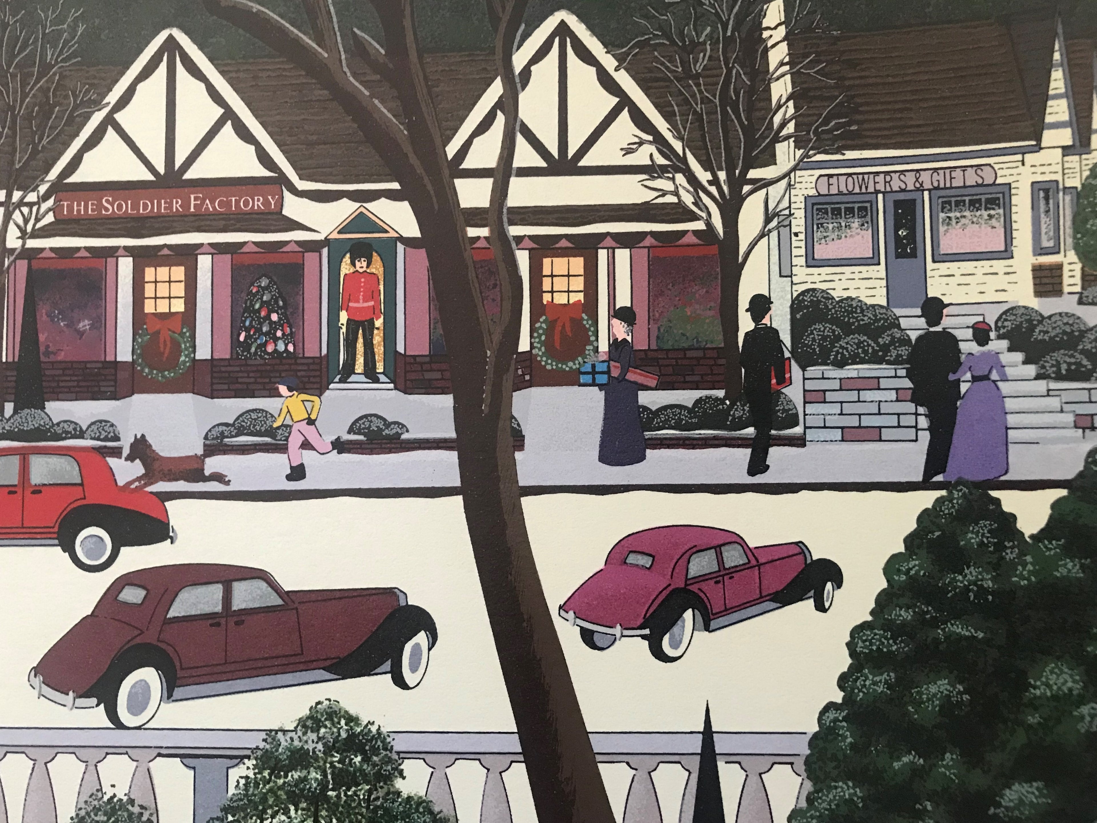Christmas In Cambria Nobuo Watanabe Serigraph Print Artist Hand Signed and Roman Numeral Numbered