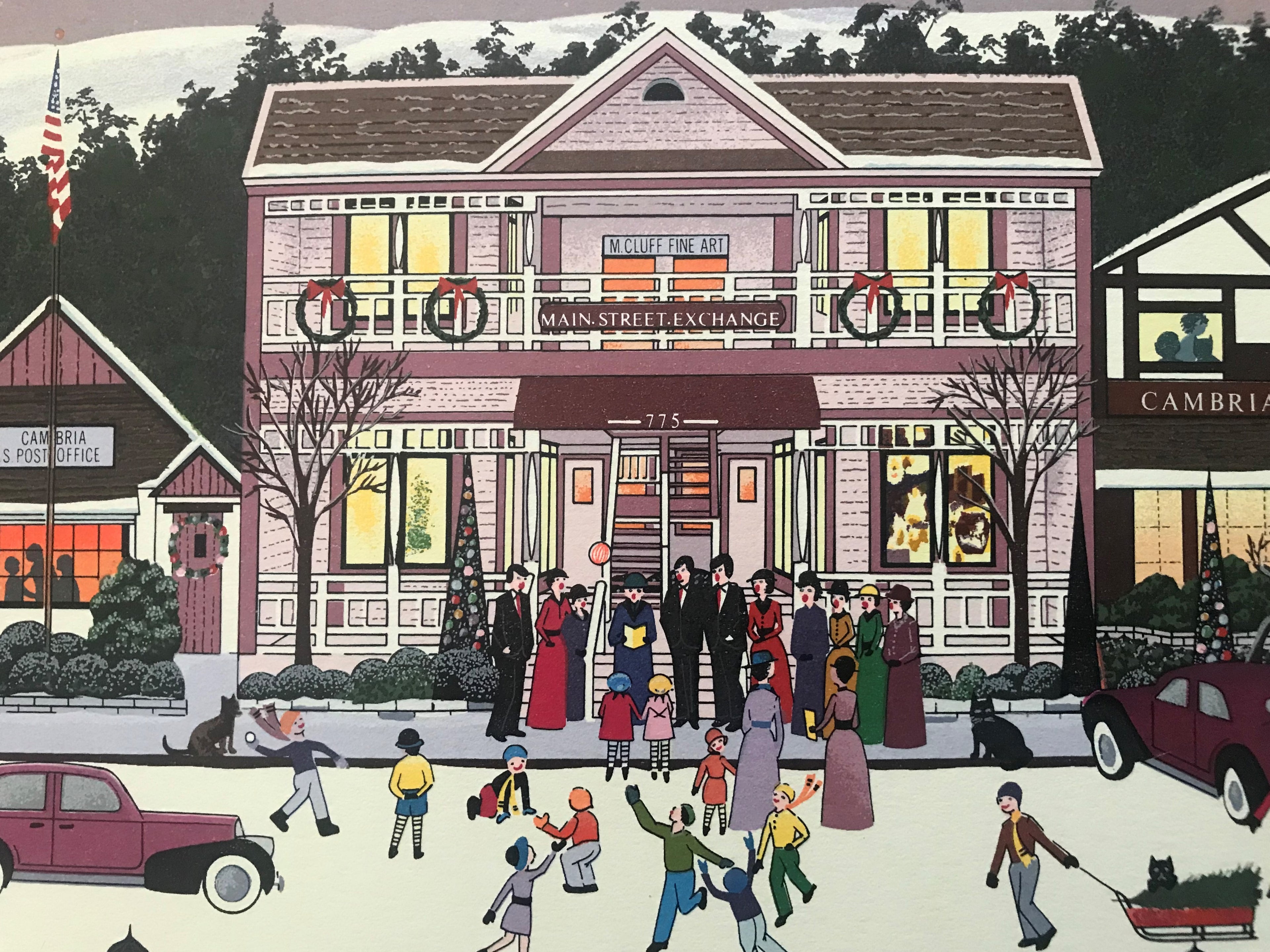 Christmas In Cambria Nobuo Watanabe Serigraph Print Artist Hand Signed and Roman Numeral Numbered