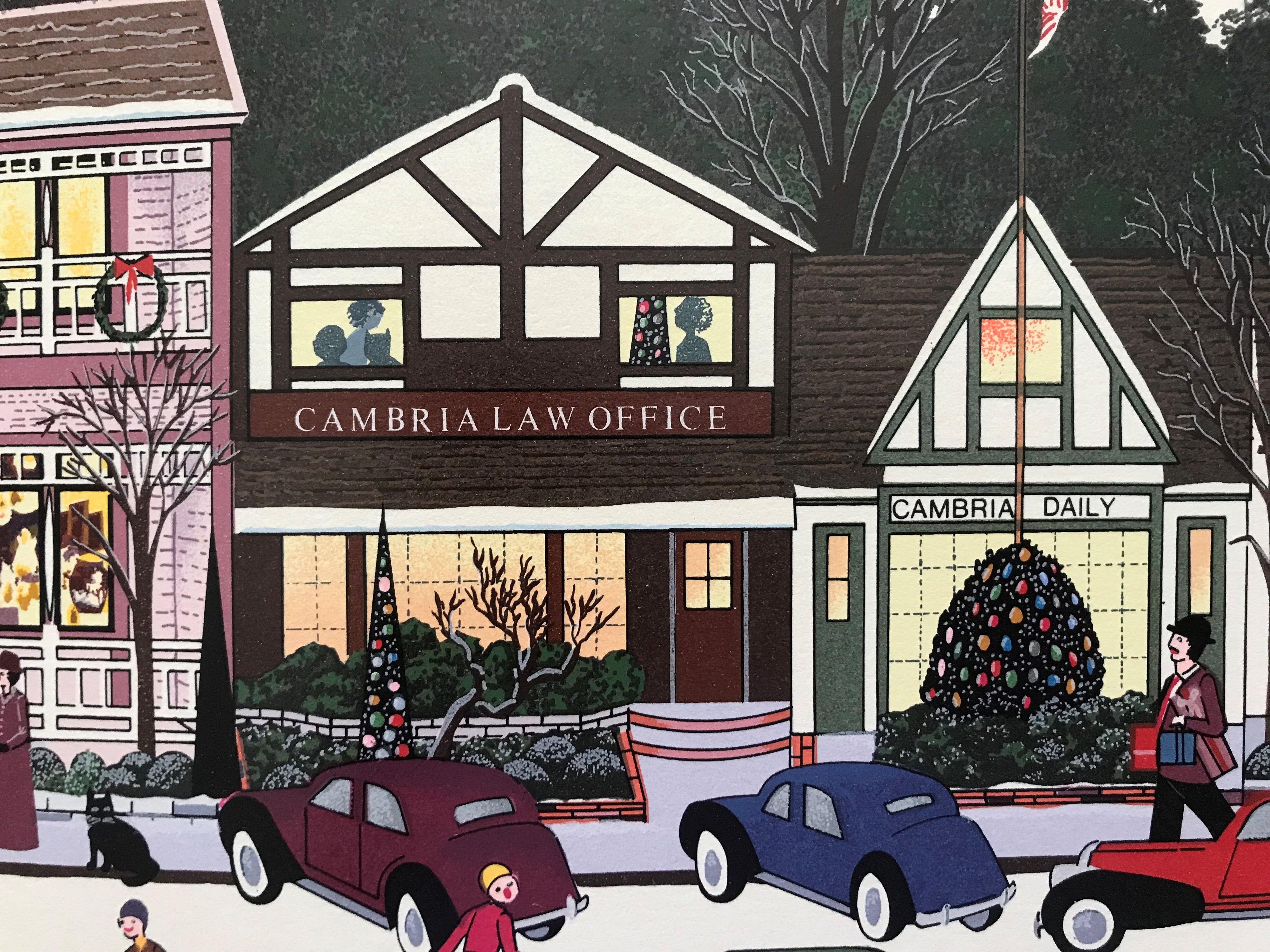 Christmas In Cambria Nobuo Watanabe Serigraph Print Artist Hand Signed and Roman Numeral Numbered