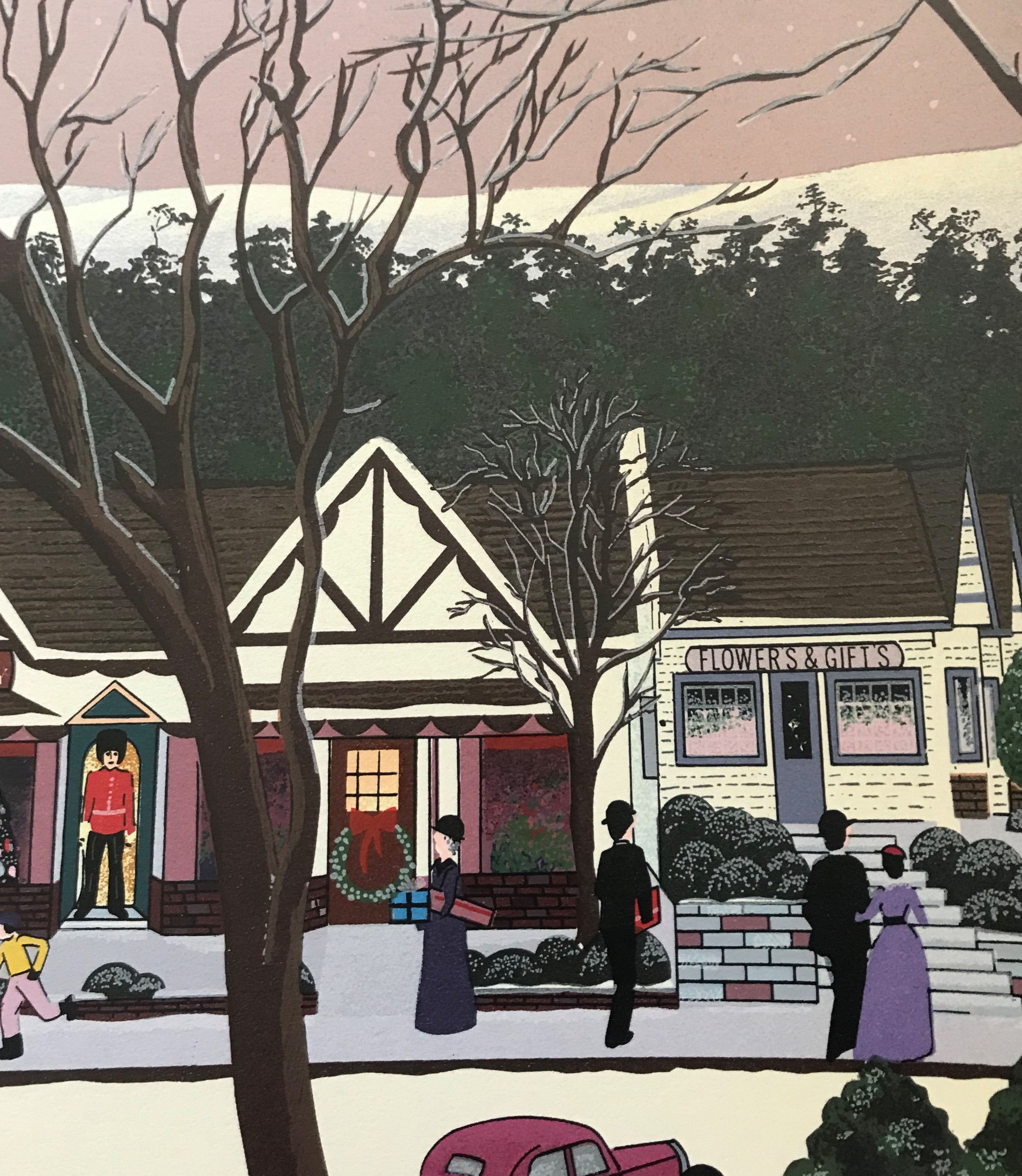 Christmas In Cambria Nobuo Watanabe Serigraph Print Artist Hand Signed and Roman Numeral Numbered