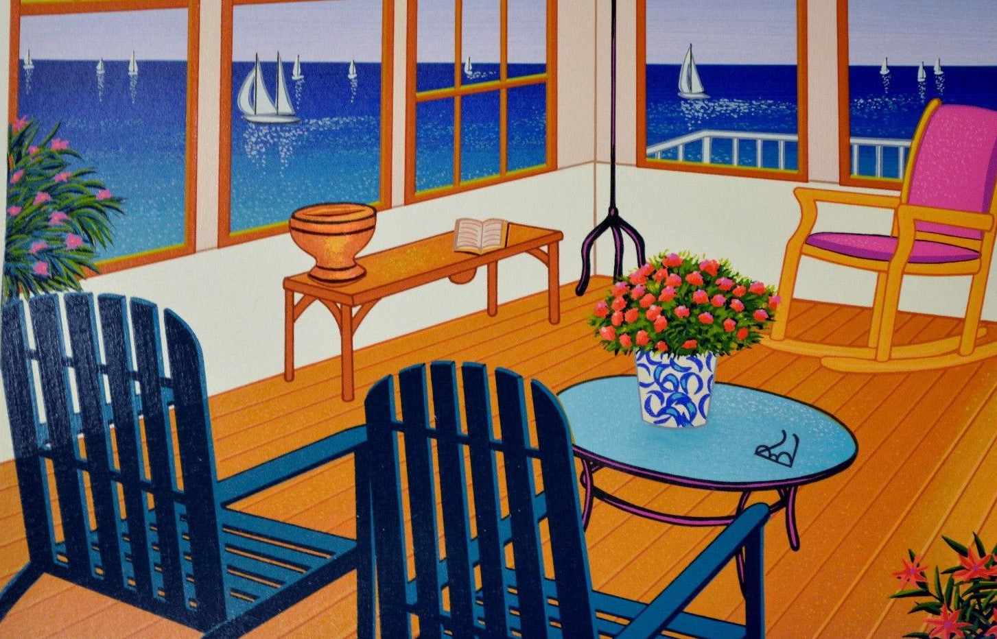 New England Villa Fanch Ledan Serigraph Print Artist Hand Signed and Numbered