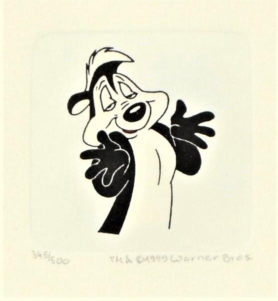 Pepe Le Pew Warner Bros Looney Tunes Hand Tinted Color Etching Numbered Framed