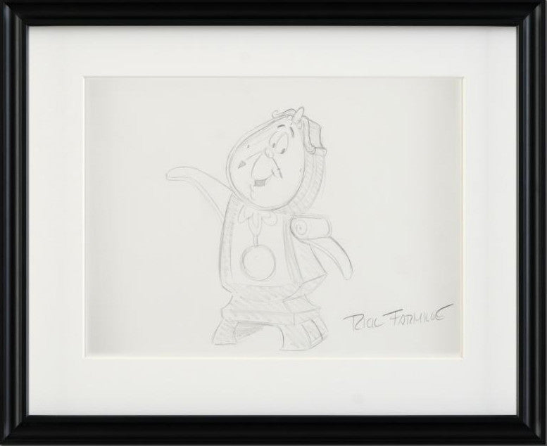 Cogsworth Rick Farmiloe Original Pencil Sketch Artist Hand Signed and Framed
