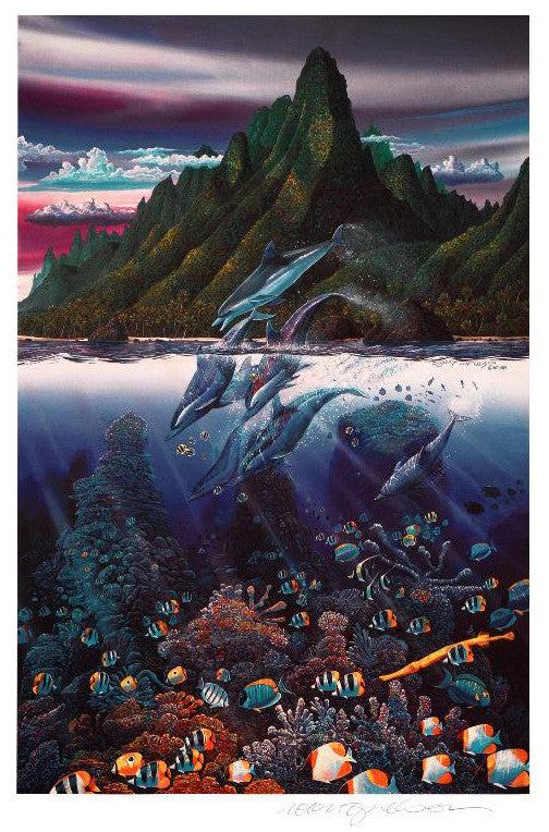 Violet Hues of Moorea Robert Lyn Nelson Mixed Media Print Artist Hand Signed and Numbered