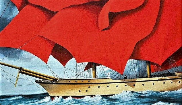 Red Rose Ship Rafal Olbinski Hand Pulled Lithograph Print Artist Hand Signed and Numbered