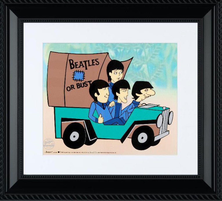 Beatles Or Bust Sericel with Full Color Lithograph Background by DenniLu Framed