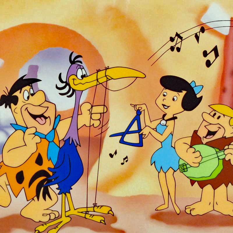 Fred Plays the Harp Hanna Barbera Animation Art Sericel and Full Color Lithograph Background