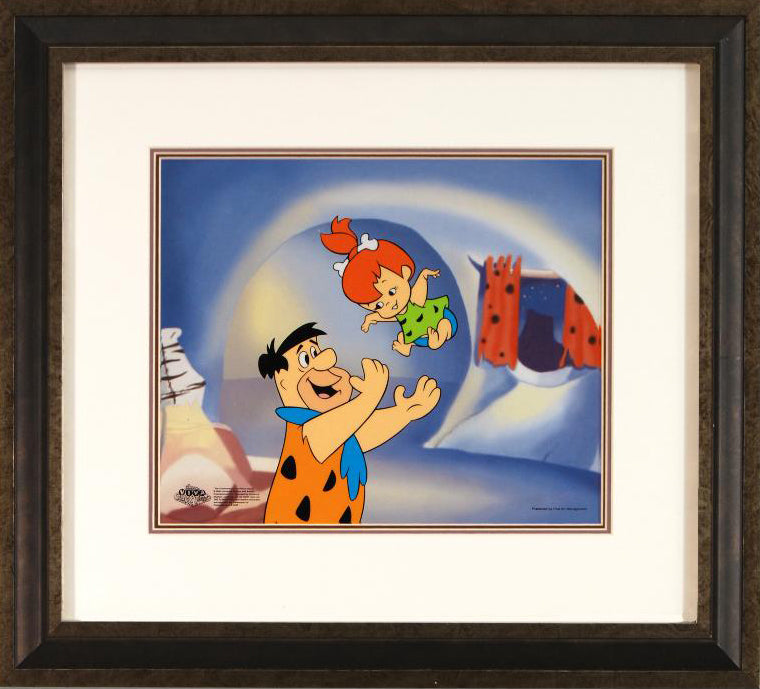 THE FLINTSTONES Fred Tossing Pebbles Animation Art Sericel Cel