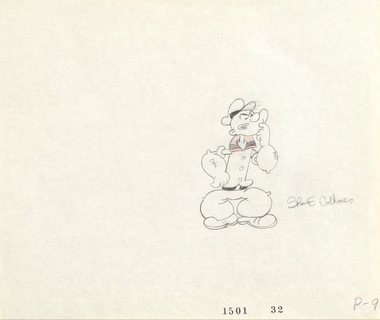 Popeye James Culhane Original Pencil Production Drawing on Studio Paper Artist Hand Signed