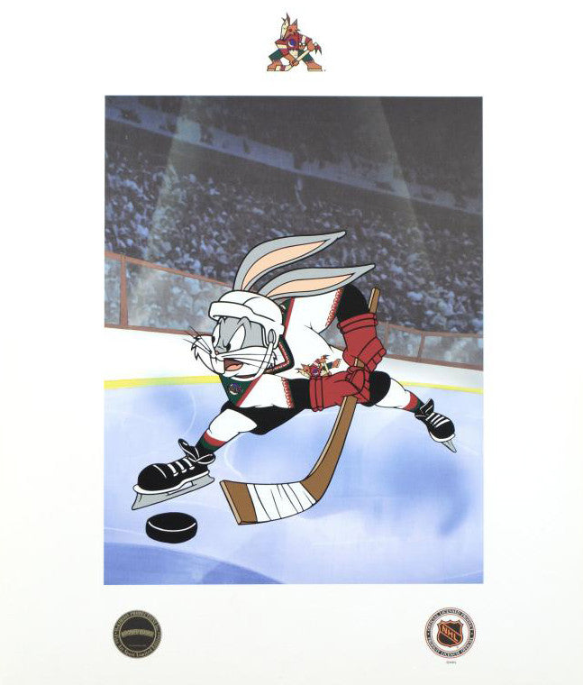 Bugs Bunny Arizona Coyotes Warner Bros Collectible Fine Art Mixed Media Print with NHL and Warner Bros Seals of Authenticity