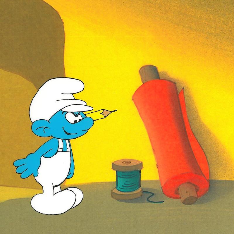 The Smurfs Hand Painted Production Animation Cel and Full Color Background 